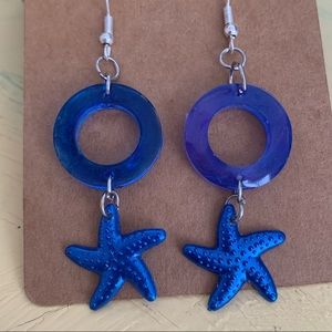Blue starfish resin earrings with circle shaped Sold